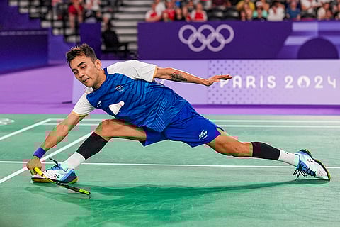 India’s Lakshya Sen plays a shot against Chinese Taipei's Chou Tien Chen